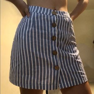 Blue and white striped mini skirt
